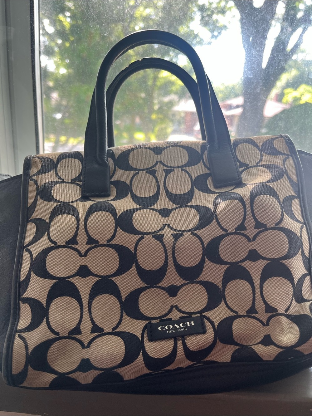 Coach Khaki and Black Signature Satchel